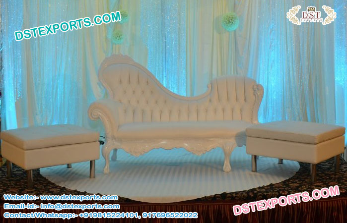 Luxury Wedding White Leather Sofa & Stools