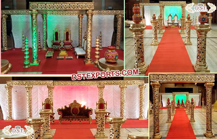 Golden Carved Indian Wedding Mandap Fiji