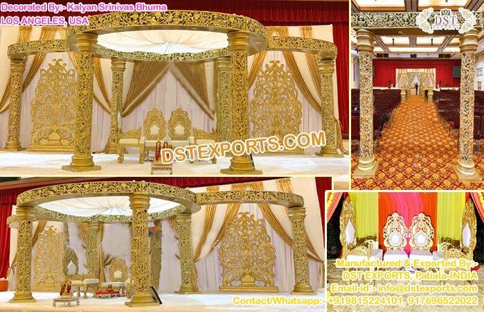 Grand Wedding Golden Carved Mandap USA