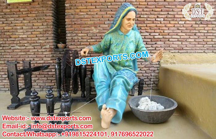 Punjabi Traditional Charkha Lady Statue Decor