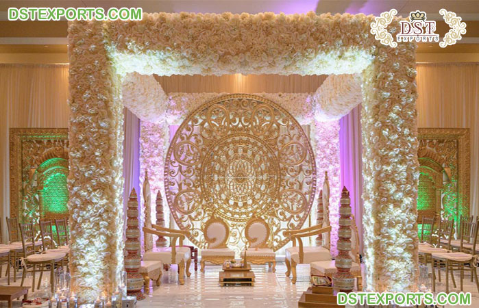 Gold Medallions Backdrop for Maharani Wedding