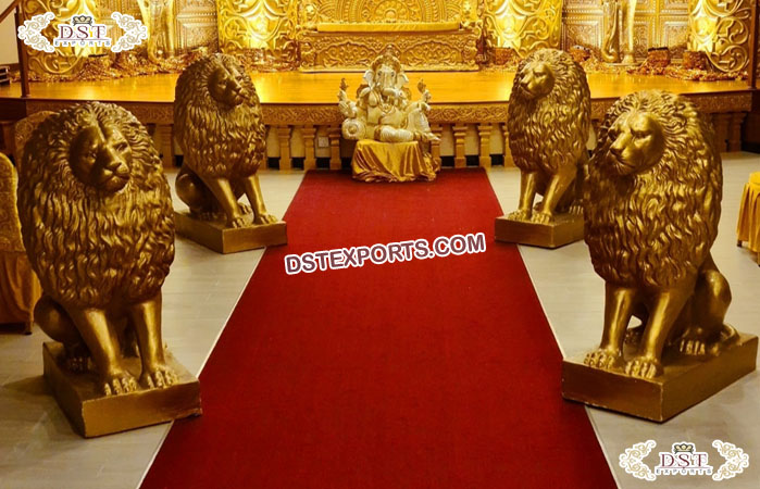 Golden Fiberglass Lion Statues Wedding Decor