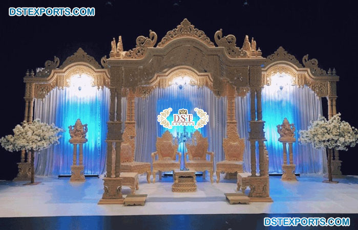 Gujarati Indian Wedding Wooden Peacock Mandap