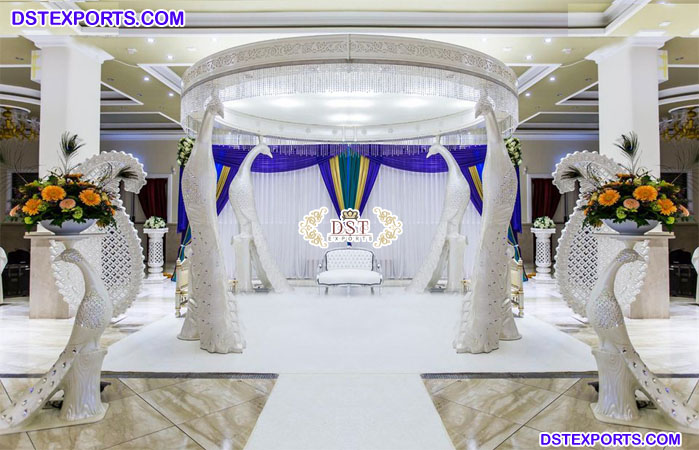 Modern White Peacock Mandap for Wedding