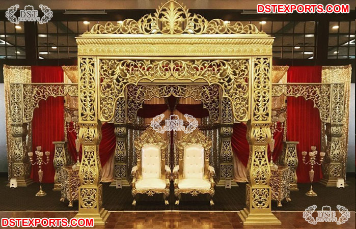 Rajwada Theme Golden Wedding Mandap Decoration