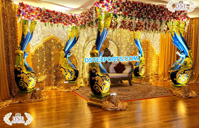 South Wedding Vibrant Theme Peacock Mandap