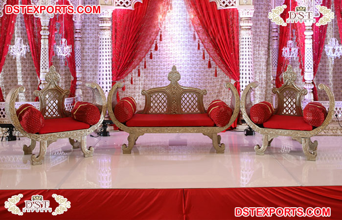 Wedding Stage Silver Inlay Throne Sofa Set