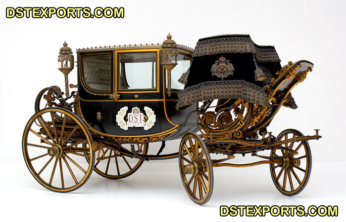 Royal Black Gold Horse Drawn Carriage