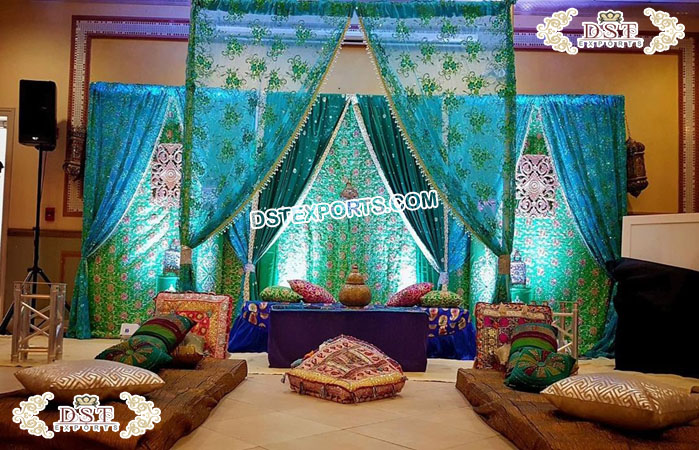Turquoise Theme Mehndi Backdrop for Stage