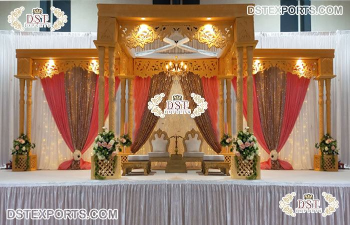 Hindu Wedding Double Pillars Wooden Mandap