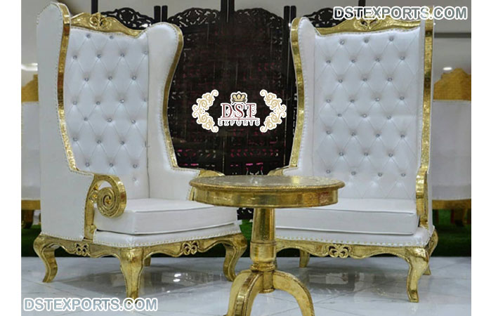 Modern White Gold High Back Wedding Chair