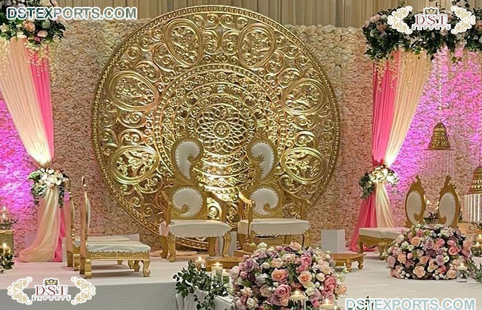 Wedding Mandap Backdrop Round Gold Frame