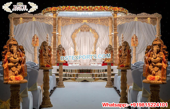 Attractive Wooden Mandap Design For Indoor Wedding