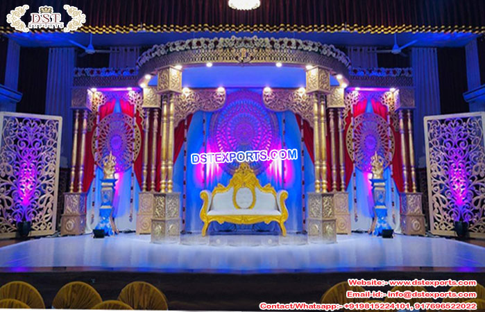 Golden Wedding Pillars South Indian Mandap