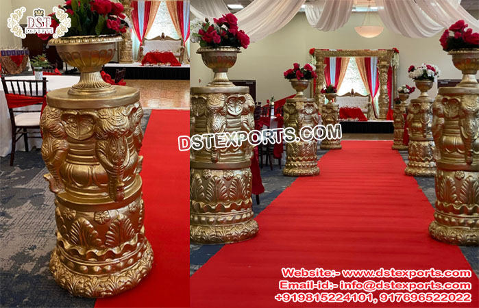 Wedding Aisle Elephant Face Carved Pillars