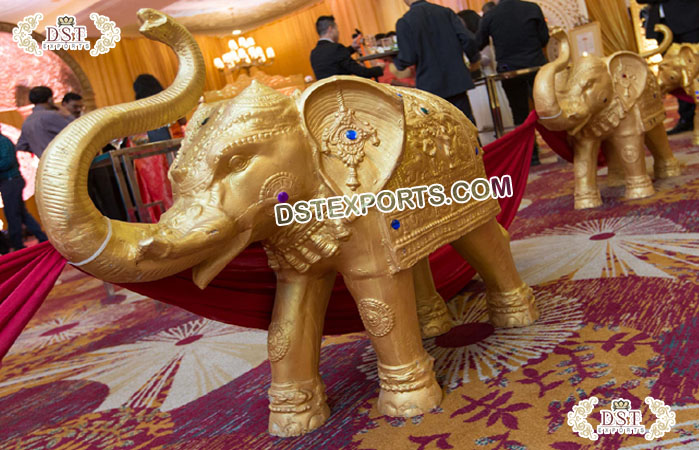 Royal Golden Elephant Statues for Wedding Walkway