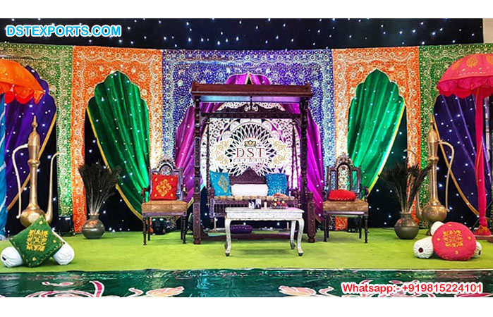Colorful Mehndi Night Stage Backdrop Curtains