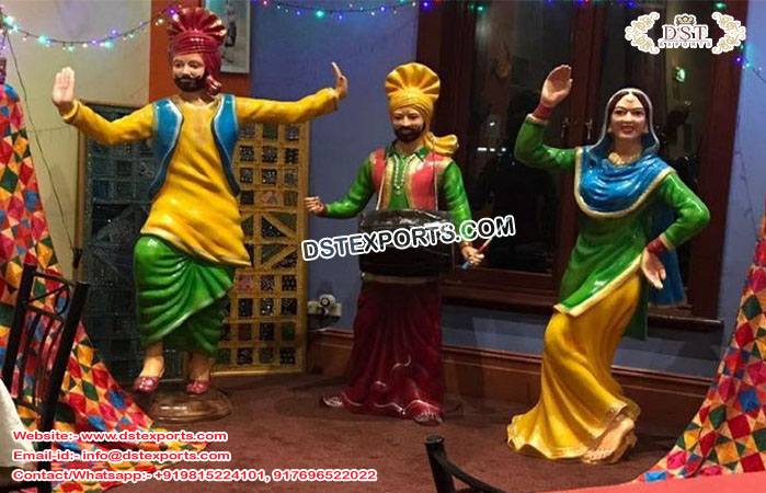 Punjabi Folk Dance Bhangra Fiber Statues