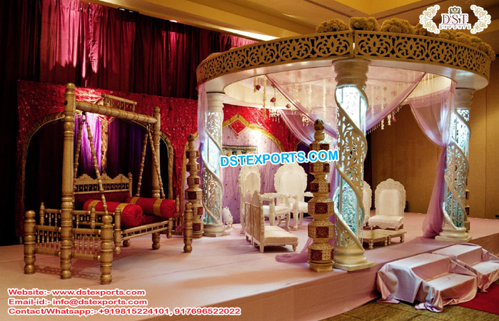 Exquisite Mandap Decor with Crystal Columns