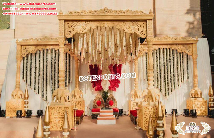 Outdoor Wedding Wooden Elephant Base Mandap