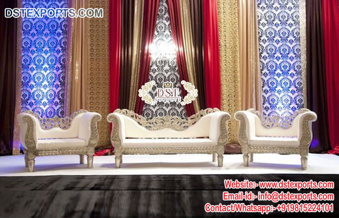 Stunning Silver Finish Bride Groom Sofa Set