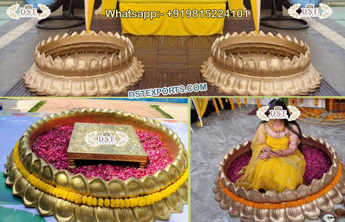 Golden Lotus Fiber Urli for Haldi Ceremony