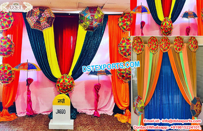 Punjabi Wedding Decor Multicolor Phulkari Umbrella