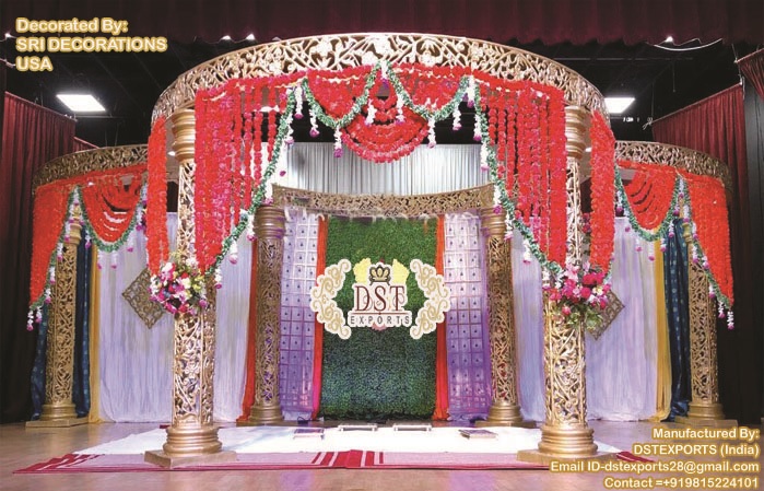 Gorgeous Golden Carved Wedding Mandap In USA