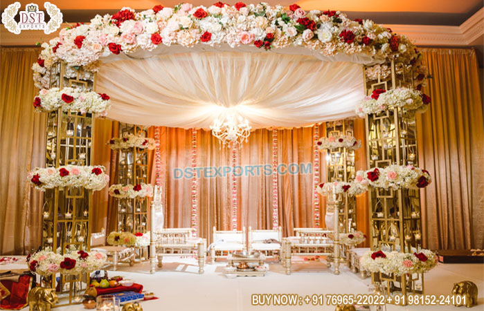 Romantic Fusion Wedding Metal Mandap Setup