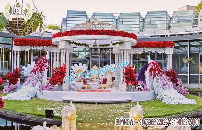 Classy White Look Triple Pole Mandap With Dome