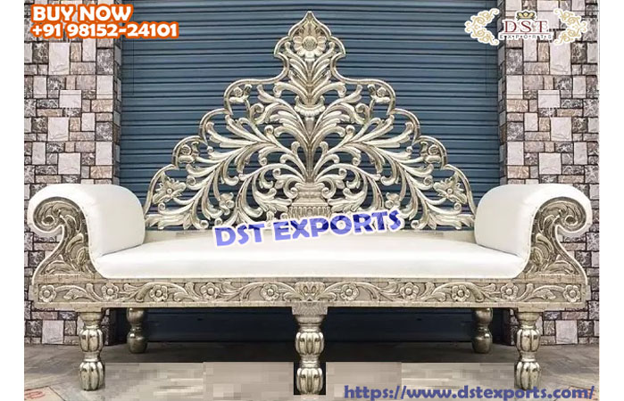 Marvelous Wedding Peacock Carved Silver Sofa