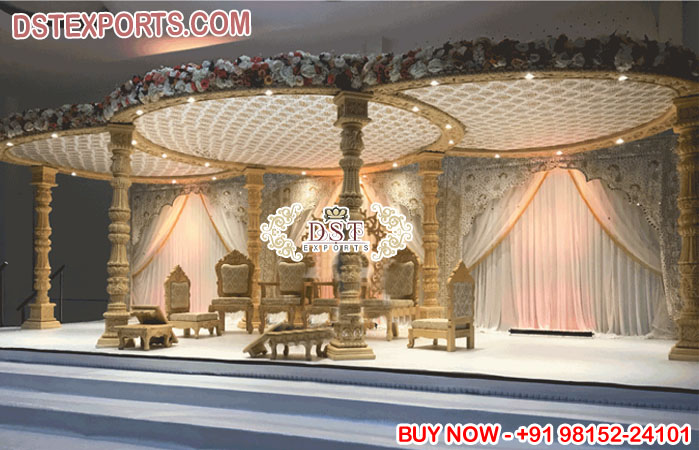 Graceful Wooden Look Fiber Marriage Mandap