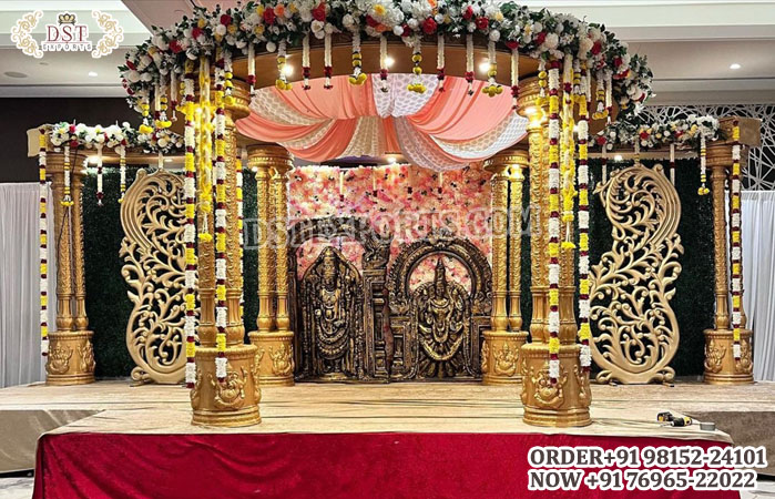 South Indian Wedding Golden Triple Pole Mandap