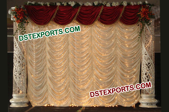 Wedding Stage Backdrop With maroon Swags