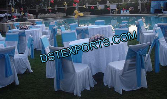DESIGNER CHAIR COVERS WITH SKY BLUE SASHAS