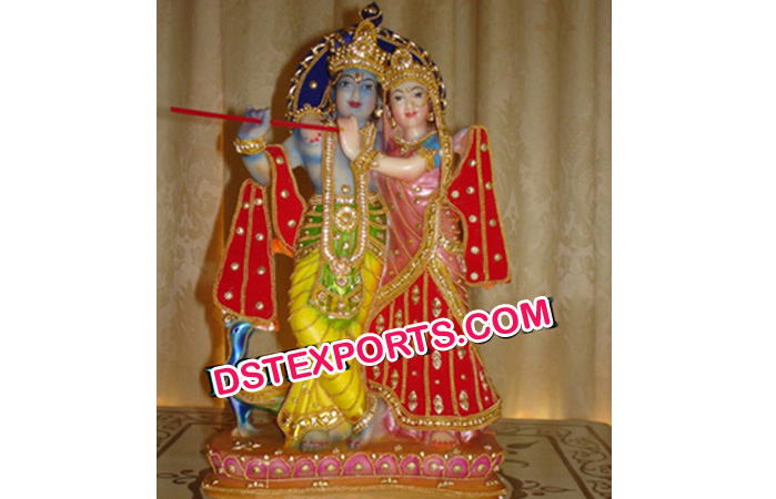 Colorful Fiber Radha Krishan Statue