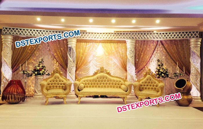 New Asian Wedding Crystal Pillar Stage Set