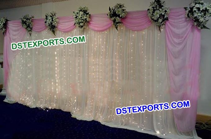 Wedding Stage Silver Pink Swags Backdrop