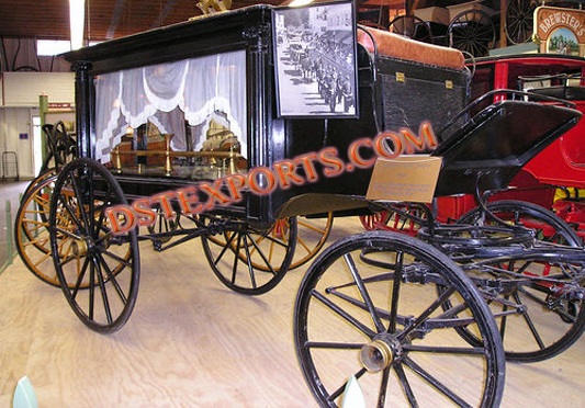 BLACK GLASS COVERED FUNERAL CARRIAGE