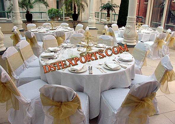 WEDDING CHAIR COVER WITH GOLDEN SASHAS