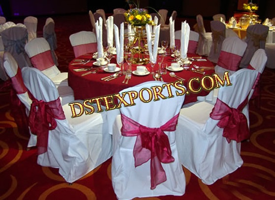 WEDDING RED TISSUE SASHAS WITH  CHAIR COVERS