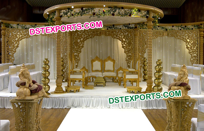 Wedding Golden Carved Wooden Mandap