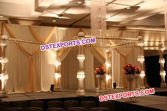 Wedding Six Pillar Metal Crystal Mandap