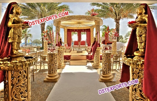 Indian Wedding Golden Carving Fiber Mandap