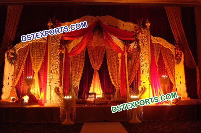 Indian Wedding Wooden Carved Peacock Mandap