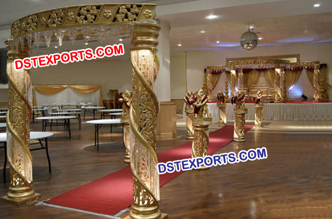 Wedding Golden Fiber Crystal Mandap Decor