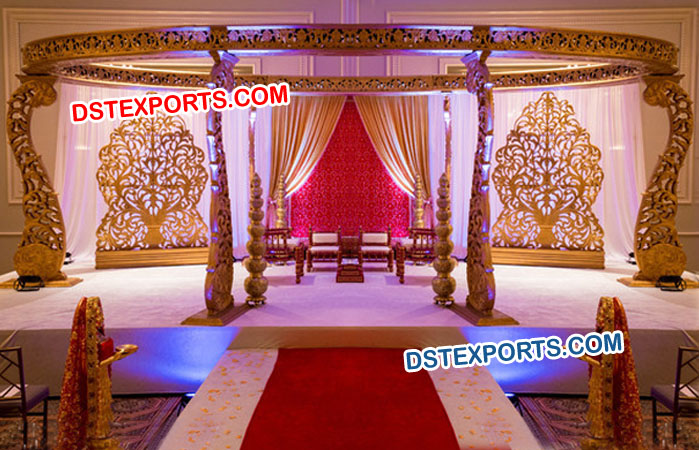 Wedding Wooden Carved Peacock Mandap