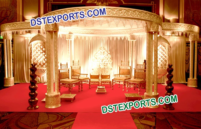 Triple Pole White Wedding Mandap