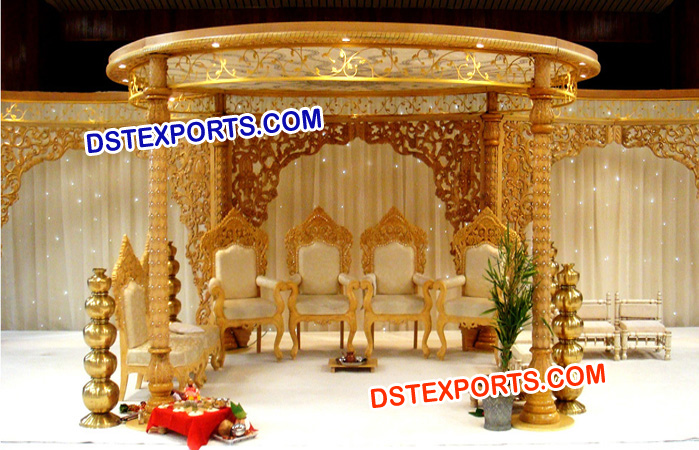 Wedding Golden Wooden Carved Mandap Manufacturer