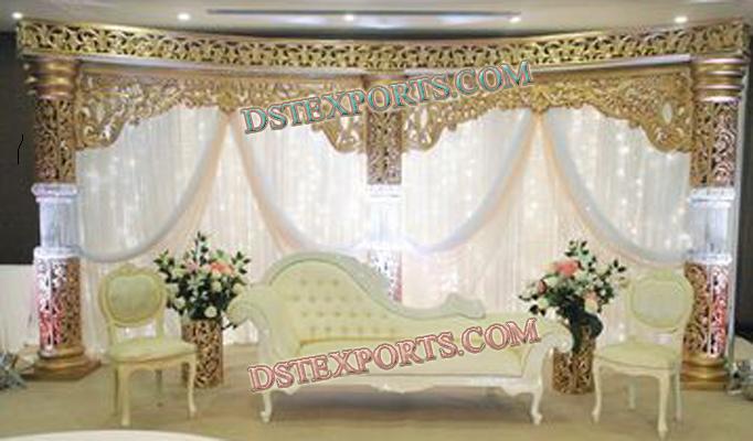 WEDDING GOLD CRYSTAL FIBER PILLARS STAGE